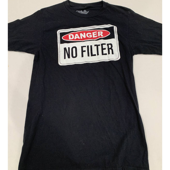 TeeLuv Danger No Filter Funny Short Sleeve T Shirt Men's Black Size Small - Picture 1 of 7